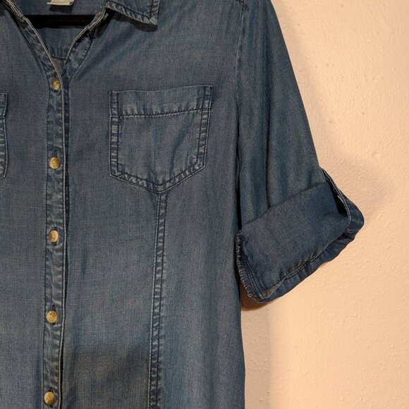 Chico's Shirt Dress Size 0P Petite Long Maxi Button-Front Jean Blue Size 4 - Picture 7 of 11